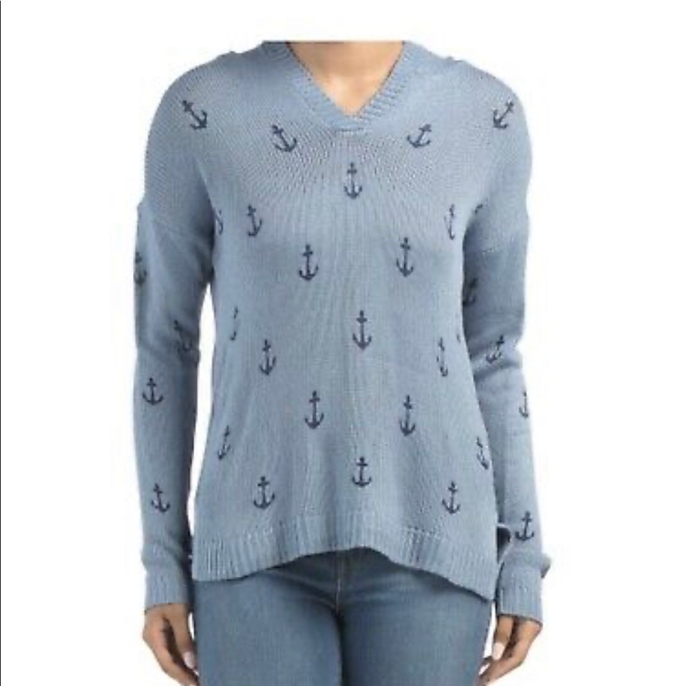 Marled Anchor Blue Hooded Sweater. Size M